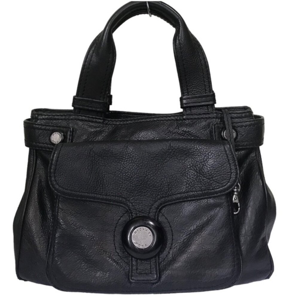 Michael Kors Leather Satchel Shoulder Bag Tote Pocket Logo Minimalist Black Grey